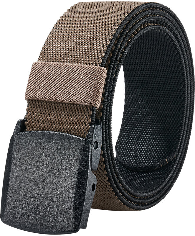 LionVII Men's Elastic Stretch Belts - 2 Colors in 1 Reversible Belt Strap with Plastic Buckle for Work Travel, Adjustable Trim to Fit 28-49" Waist