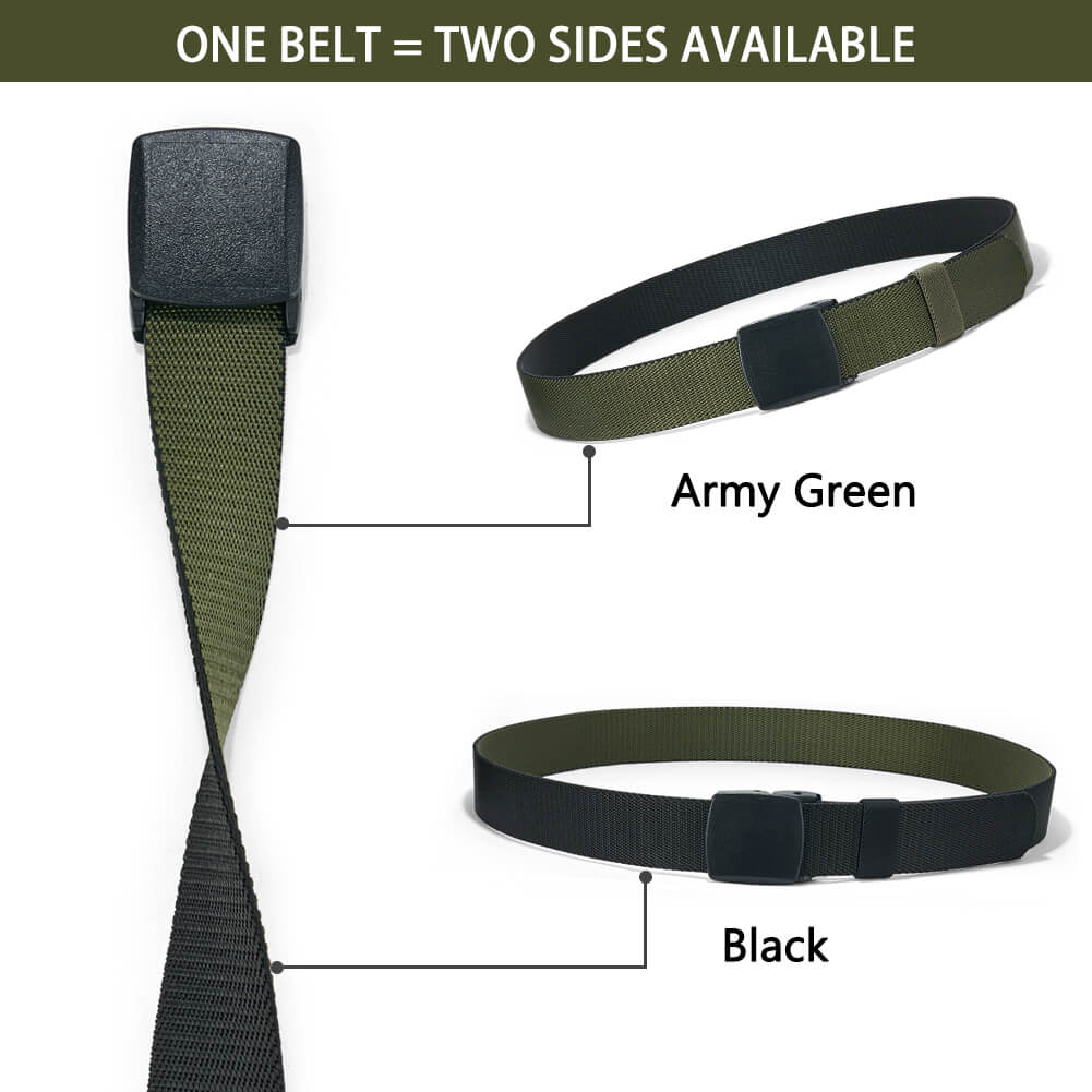 LionVII Men's Elastic Stretch Belts - 2 Colors in 1 Reversible Belt Strap with Plastic Buckle for Work Travel, Adjustable Trim to Fit 28-49" Waist