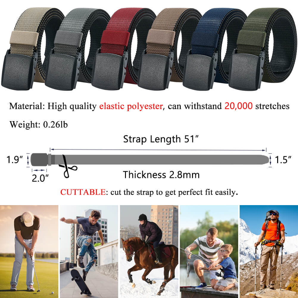 LionVII Men's Elastic Stretch Belts - 2 Colors in 1 Reversible Belt Strap with Plastic Buckle for Work Travel, Adjustable Trim to Fit 28-49" Waist
