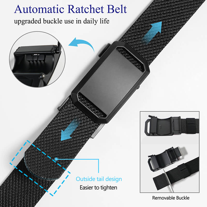 LionVII Ratchet Elastic Stretch Belts, 1 3/8" Slide Belt for Men with Automatic Buckle for Men Dress, Adjustable Trim to Fit 28-49" Waist