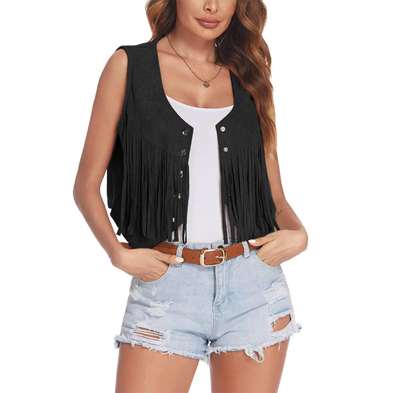 LionVII Sleeveless Crop Vest Jacket Button Front Coat