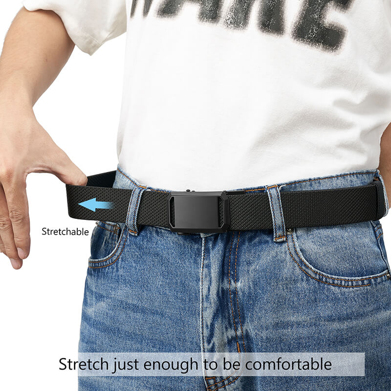 LionVII Ratchet Elastic Stretch Belts, 1 3/8" Slide Belt for Men with Automatic Buckle for Men Dress, Adjustable Trim to Fit 28-49" Waist