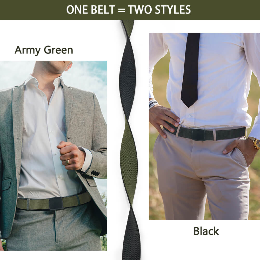LionVII Men's Elastic Stretch Belts - 2 Colors in 1 Reversible Belt Strap with Plastic Buckle for Work Travel, Adjustable Trim to Fit 28-49" Waist