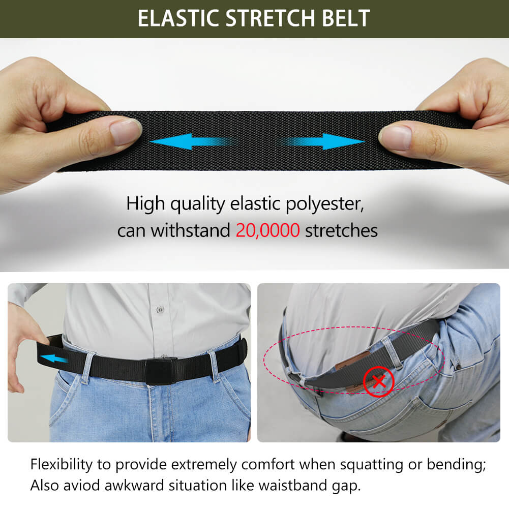 LionVII Men's Elastic Stretch Belts - 2 Colors in 1 Reversible Belt Strap with Plastic Buckle for Work Travel, Adjustable Trim to Fit 28-49" Waist