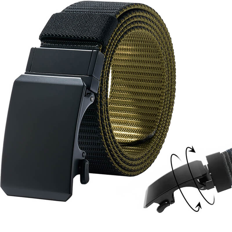Ratchet Belts Rotatable Buckle, 2 Colors in 1 Double-sided 1 3/8" Nylon Strap, Trim to Fit 27- 46"Waist