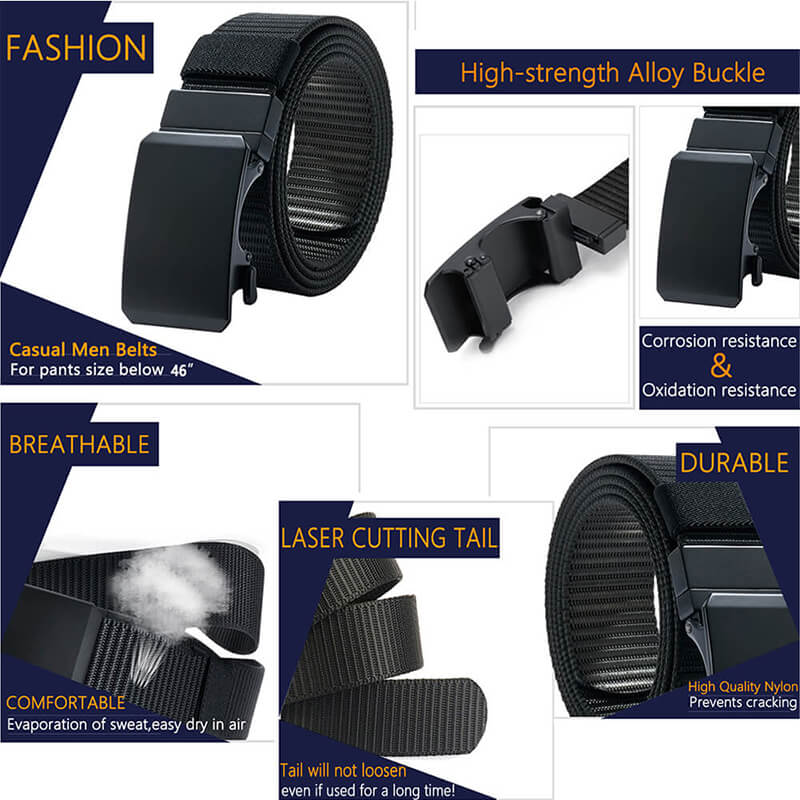 Ratchet Belts Rotatable Buckle, 2 Colors in 1 Double-sided 1 3/8" Nylon Strap, Trim to Fit 27- 46"Waist