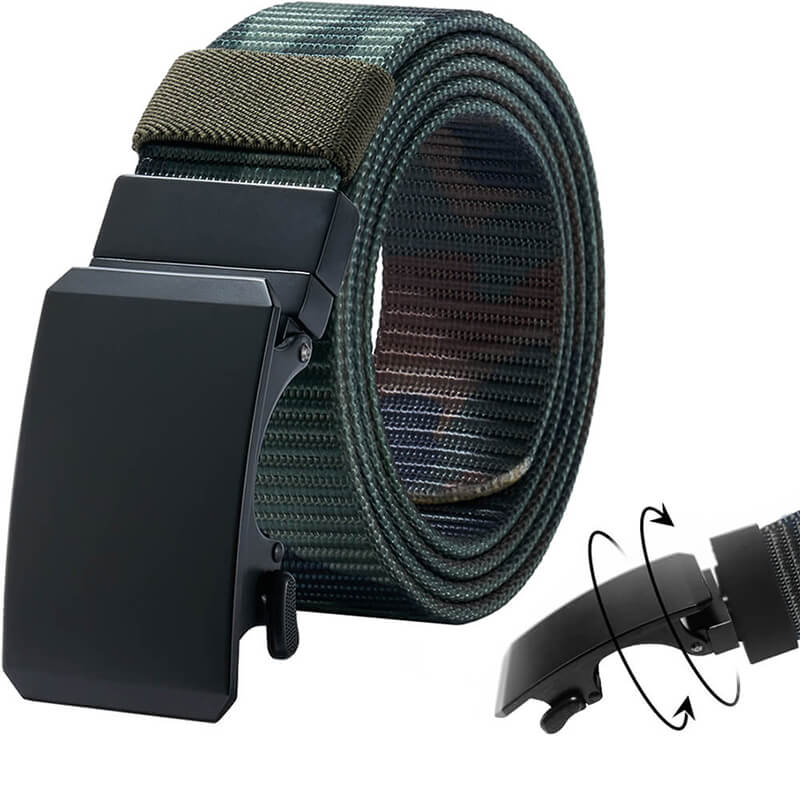 Ratchet Belts Rotatable Buckle, 2 Colors in 1 Double-sided 1 3/8" Nylon Strap, Trim to Fit 27- 46"Waist