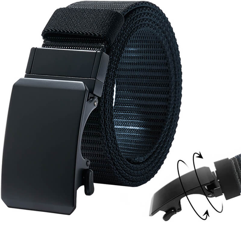 Ratchet Belts Rotatable Buckle, 2 Colors in 1 Double-sided 1 3/8" Nylon Strap, Trim to Fit 27- 46"Waist