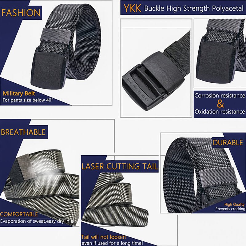 LionVII Mens Belt Web, Nylon Canvas Army Belt with Plastic Buckle Durable Breathable Waist Belt for Work Travel Golf Outdoor Sports - LionVII
