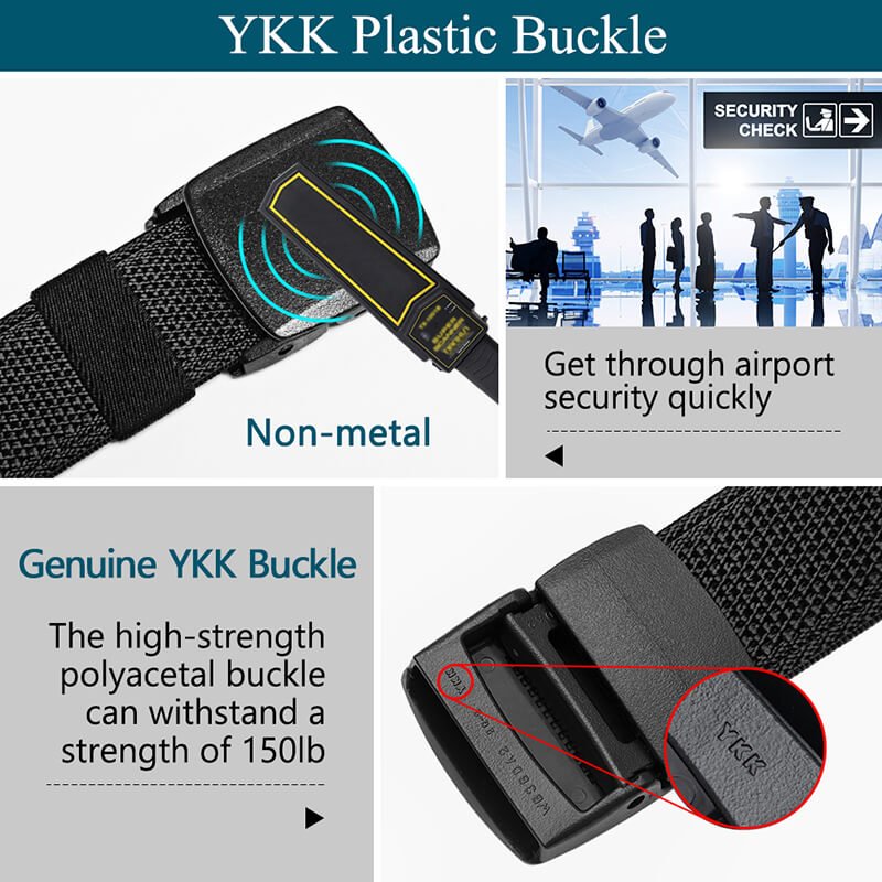 LionVII Men's Belts with High-strength YKK Plastic Buckle, Non-metal, Security Check Friendly