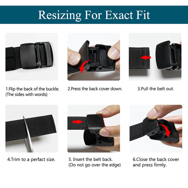 LionVII Men's Belts can be resizing for exact fit, disconnect the buckle, pull out the strap, trim to perfact size, reconnect