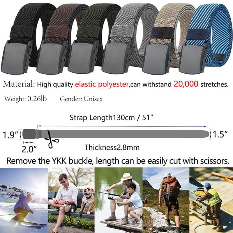 LionVII Men's Elastic Stretch Belts,Breathable Nylon Casual Web Belt for Men Women with No Metal Plastic Buckle for Work Outdoor Sports, - LionVII