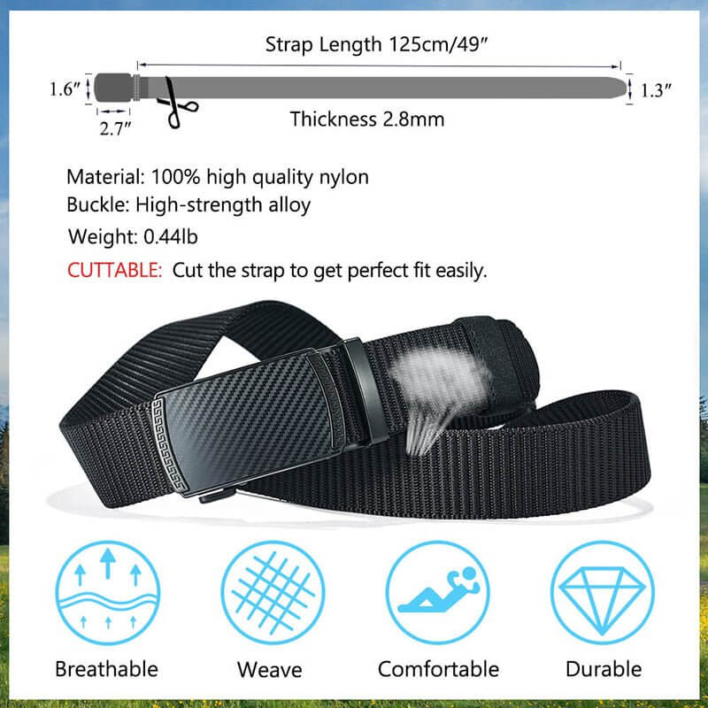 LionVII Men's Ratchet Belts, Casual Web Belt with Click Buckle 1 3/8" Nylon Waist Strap for Work, Trim to Fit 27-44" Waist… - LionVII