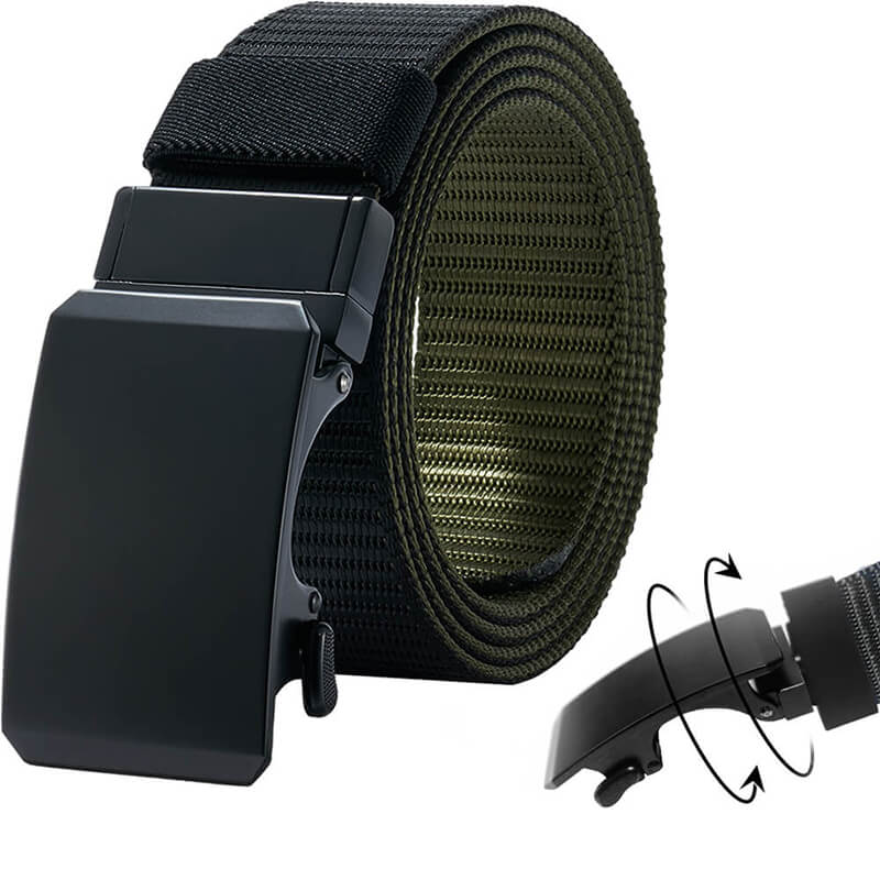 Ratchet Belts Rotatable Buckle, 2 Colors in 1 Double-sided 1 3/8" Nylon Strap, Trim to Fit 27- 46"Waist