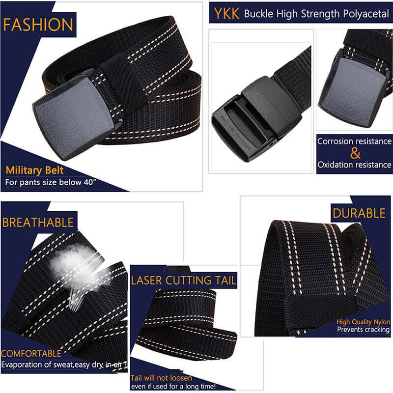 Mens Belts Web, Work Belt for Men with Plastic Buckle Durable Breathable Belts for Sport Trim to Fit 27- 46" Waist - LionVII