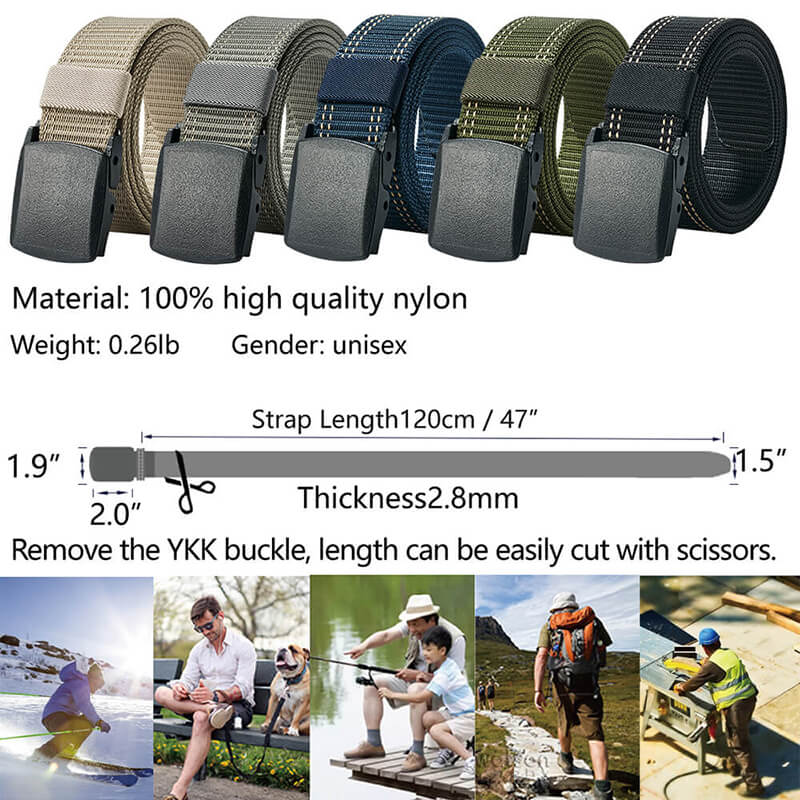 Mens Belts Web, Work Belt for Men with Plastic Buckle Durable Breathable Belts for Sport Trim to Fit 27- 46" Waist - LionVII