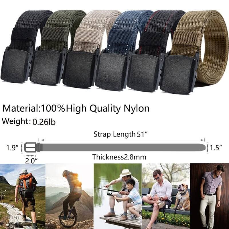 Men's Nylon Belt, Military Belts Breathable Webbing Canvas Belt with Plastic Buckle, Easy Trim to Fit 27-46" Waist - LionVII