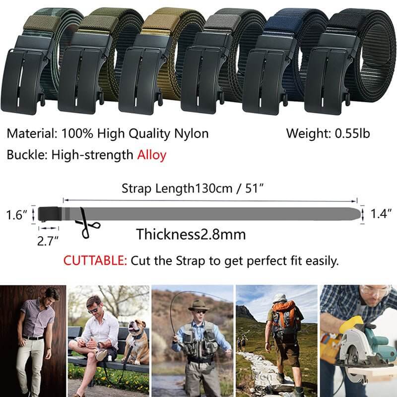 Ratchet Belts for Men - Mens Rotatable Belt Nylon Fabric 1 3/8" for Casual Jeans -Double-sided Adjustable - LionVII
