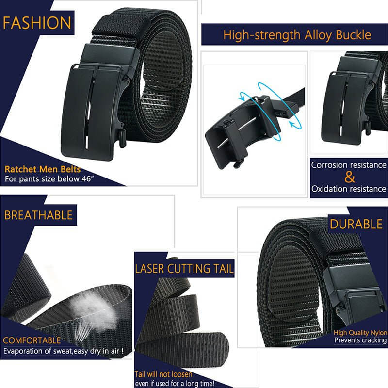 Ratchet Belts for Men - Mens Rotatable Belt Nylon Fabric 1 3/8" for Casual Jeans -Double-sided Adjustable - LionVII