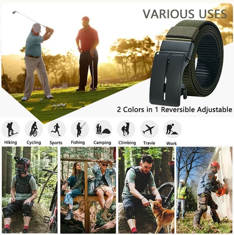 Ratchet Belts for Men - Mens Rotatable Belt Nylon Fabric 1 3/8" for Casual Jeans -Double-sided Adjustable - LionVII