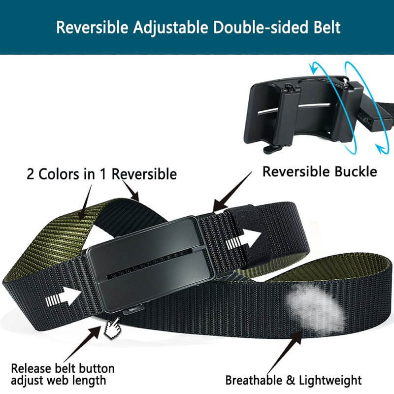 Ratchet Belts for Men - Mens Rotatable Belt Nylon Fabric 1 3/8" for Casual Jeans -Double-sided Adjustable - LionVII