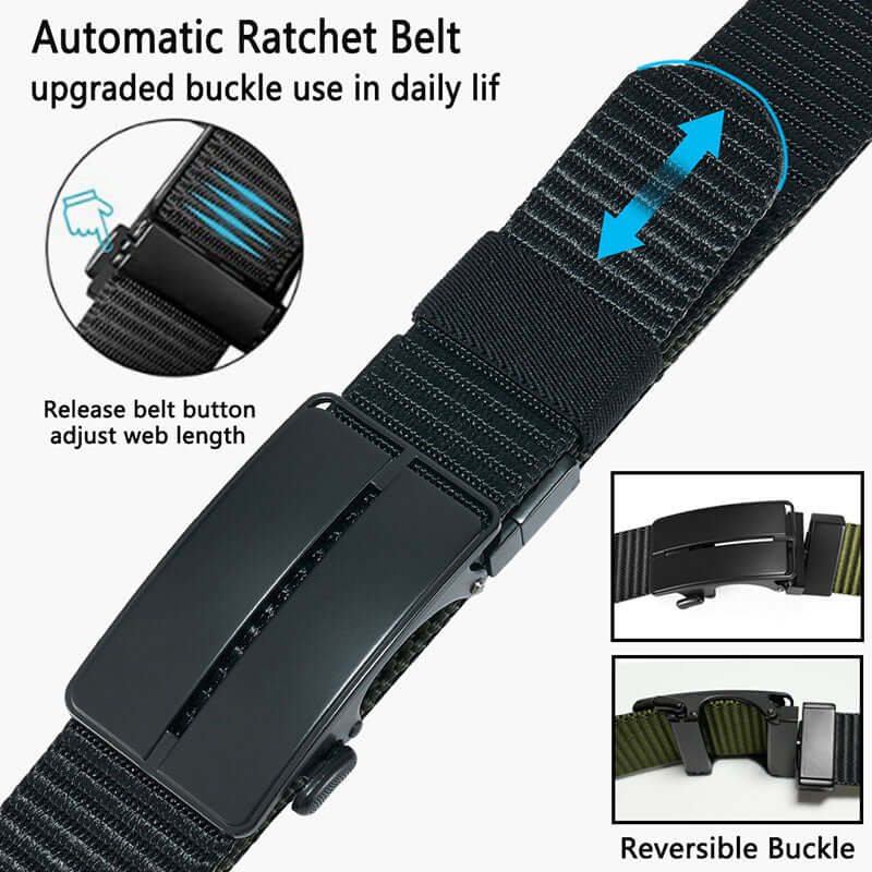 Ratchet Belts for Men - Mens Rotatable Belt Nylon Fabric 1 3/8" for Casual Jeans -Double-sided Adjustable - LionVII
