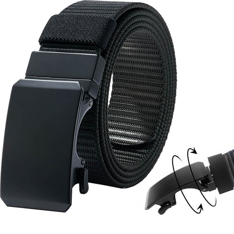 Ratchet Belts Rotatable Buckle, 2 Colors in 1 Double-sided 1 3/8" Nylon Strap, Trim to Fit 27- 46"Waist - LionVII