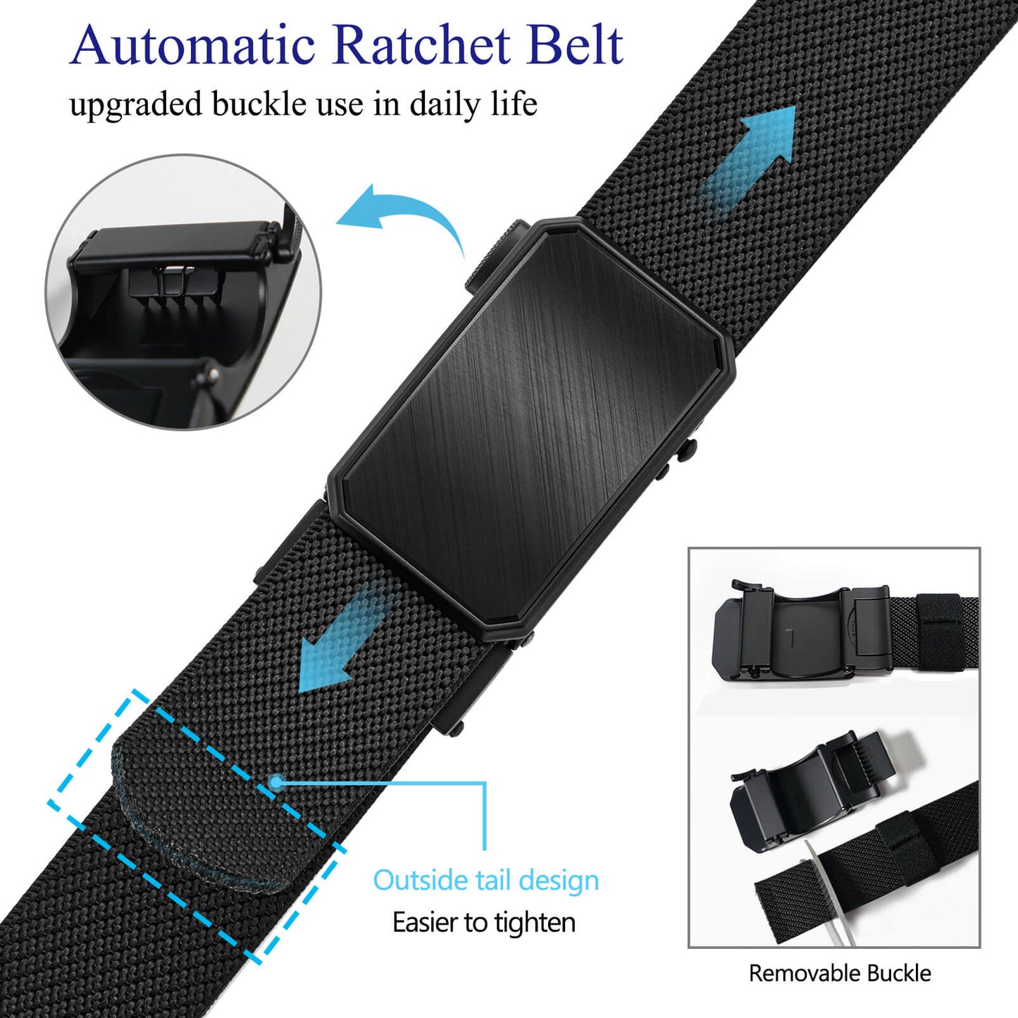 LionVII Ratchet Elastic Stretch Belts, 1 3/8" Belt for Men with Automatic Buckle for Men, Adjustable Trim to Fit 28-49" Waist