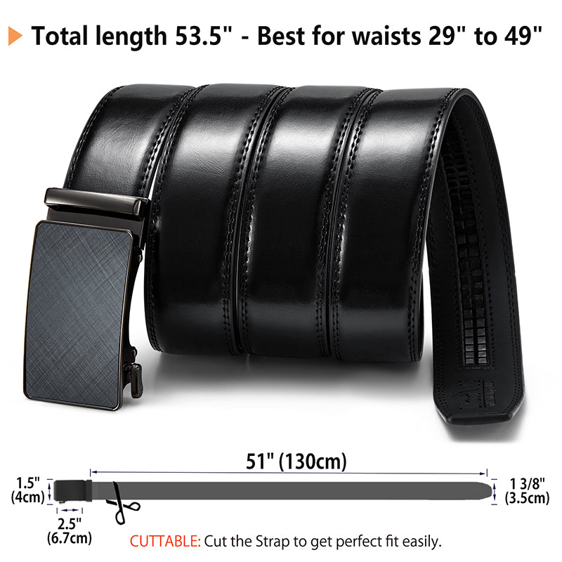 Men's Genuine Leather Belt Ratchet for Casual Trim Fit 29-50" Waist