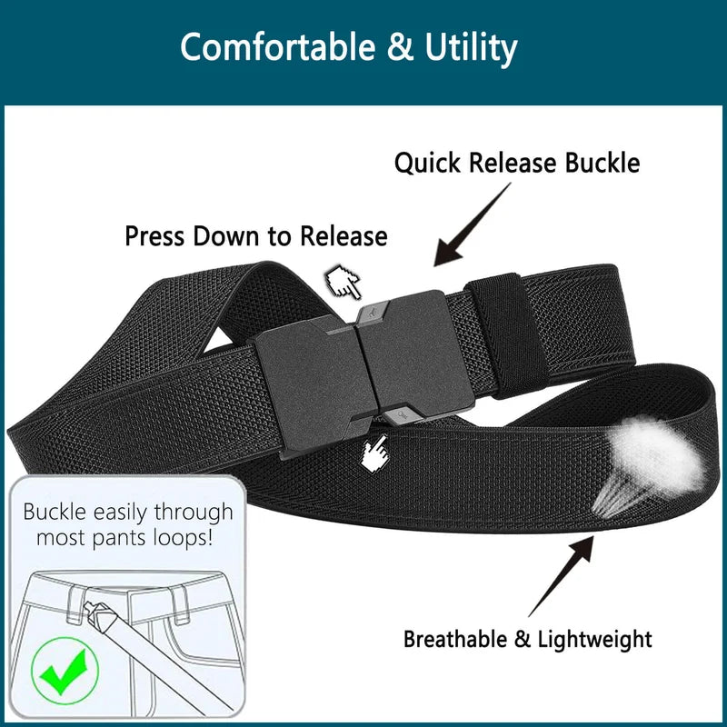 LionVII Elastic Men Belt, Stretch Belts with Quick Release Buckle Fit Through Belt Loops, Adjustable Trim to Fit 28-48' Waist - Product Demensions:
Belt Size(Approx):Total Length(included buckle):52'; Strap Width:1 3/8'.
Product - LionVII Professional Gear