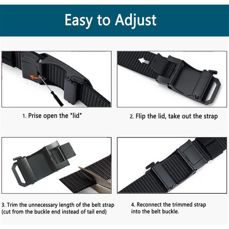 Ratchet Belts for Men, 1 3/8' Nylon Fabric Strap Belt with Click Buckle, Adjustable Trim to Fit 27- 46' Waist - Product Features:1,Corrosion resistance, Oxidation resistance;2,Strong strap(twice as strong as th - LionVII Professional Gear