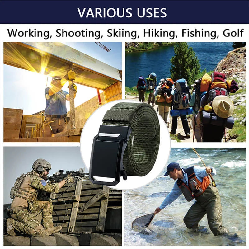 Ratchet Belts for Men, 1 3/8' Nylon Fabric Strap Belt with Click Buckle, Adjustable Trim to Fit 27- 46' Waist - Product Features:1,Corrosion resistance, Oxidation resistance;2,Strong strap(twice as strong as th - LionVII Professional Gear
