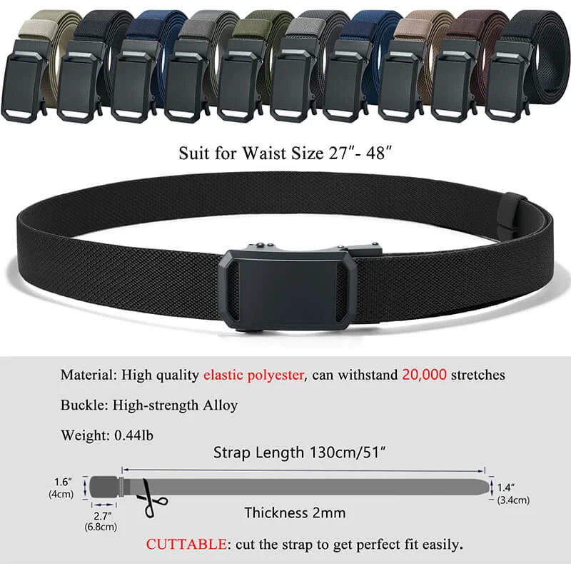 LionVII Ratchet Elastic Stretch Belts, 1 3/8' Slide Belt for Men with Automatic Buckle for Men Dress, Adjustable Trim to Fit 28-49' Waist - Exquisite craftsmanship make it more valuable.
This ratchet elastic belt for men is durable comfo - LionVII Professional Gear