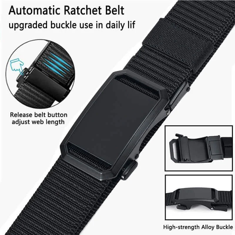 Ratchet Belts for Men, 1 3/8' Nylon Fabric Strap Belt with Click Buckle, Adjustable Trim to Fit 27- 46' Waist - Product Features:1,Corrosion resistance, Oxidation resistance;2,Strong strap(twice as strong as th - LionVII Professional Gear