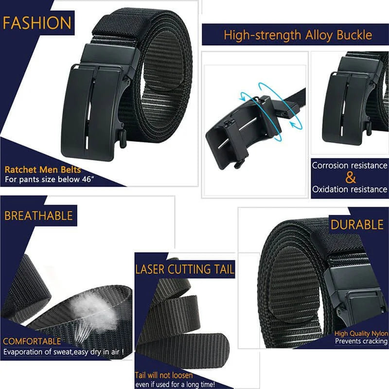 Ratchet Belts for Men - Mens Rotatable Belt Nylon Fabric 1 3/8' for Casual Jeans -Double-sided Adjustable - Product Features:1,Corrosion resistance, Oxidation resistance;2,Strong strap(twice as strong as the - LionVII Professional Gear