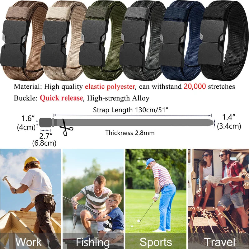 LionVII Elastic Men Belt, Stretch Belts with Quick Release Buckle Fit Through Belt Loops, Adjustable Trim to Fit 28-48' Waist - Product Demensions:
Belt Size(Approx):Total Length(included buckle):52'; Strap Width:1 3/8'.
Product - LionVII Professional Gear