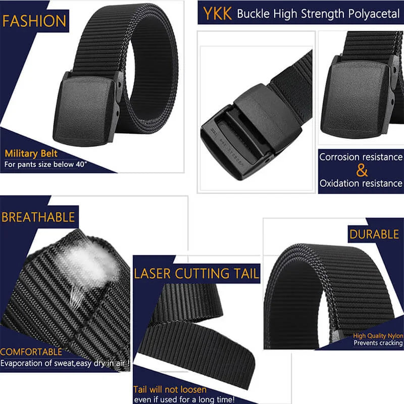 LionVII Mens Belts Web with Plastic Buckle Breathable for Work Travel, Trim to Fit 28-49' Waist. - Product Features:1,Corrosion resistance, Oxidation resistance;2,Strong strap(twice as strong as the - LionVII Professional Gear