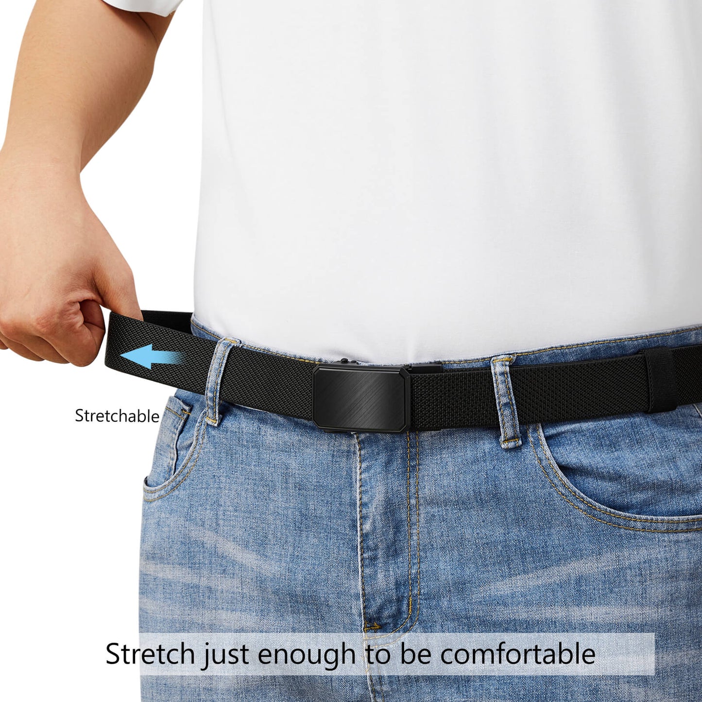 LionVII Ratchet Elastic Stretch Belts, 1 3/8" Belt for Men with Automatic Buckle for Men, Adjustable Trim to Fit 28-49" Waist