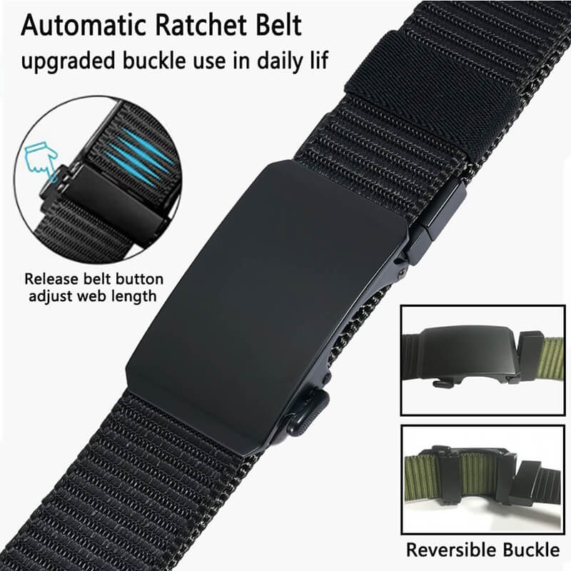 Ratchet Belts Rotatable Buckle, 2 Colors in 1 Double-sided 1 3/8" Nylon Strap, Trim to Fit 27- 46"Waist