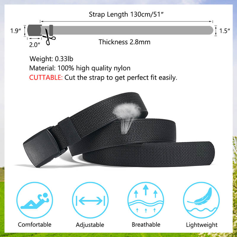 LionVII Men's Breathable Web Belt with Plastic Buckle 0.33lb quality nylon cuttable length adjustable lightweight