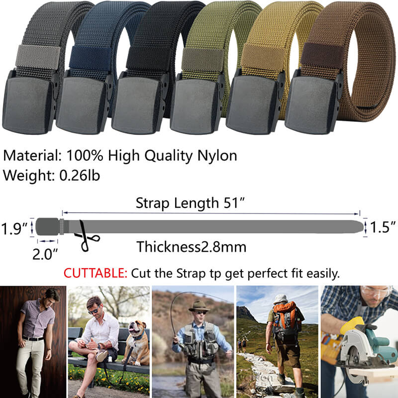 Mens Belt Web, Casual Belt with Plastic Buckle Breathable, Easy Trim to Fit 27- 46" Pants - LionVII