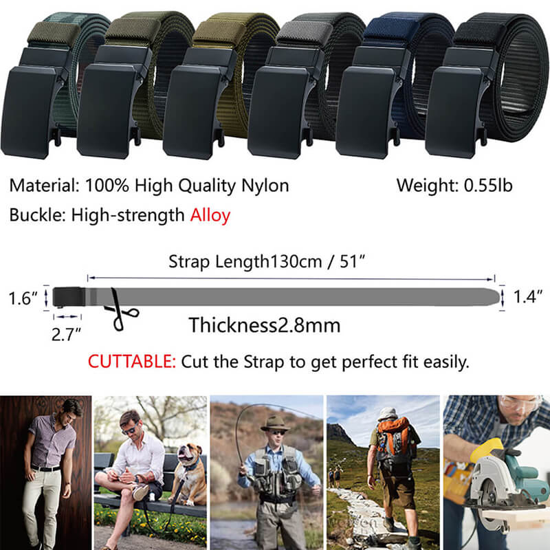 Ratchet Belts Rotatable Buckle, 2 Colors in 1 Double-sided 1 3/8" Nylon Strap, Trim to Fit 27- 46"Waist